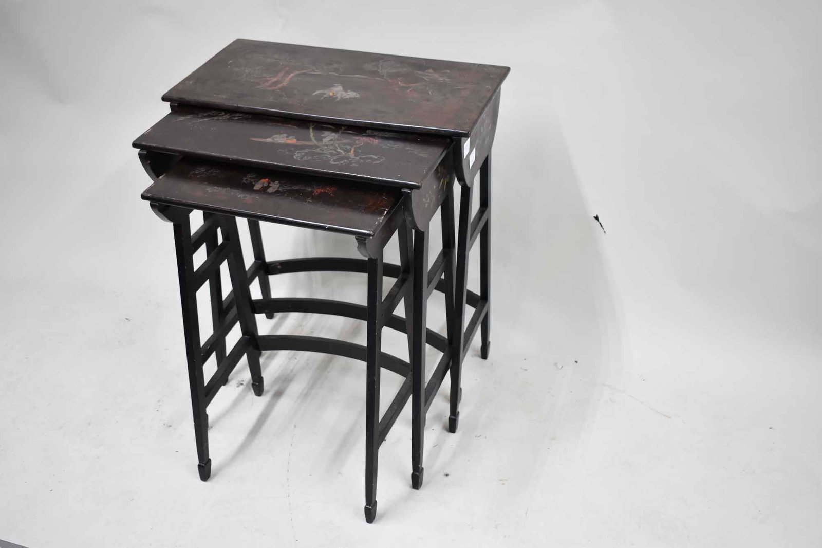 Asian Black Painted Nesting Tables: Losses. 28"h x 23"w x 12"d