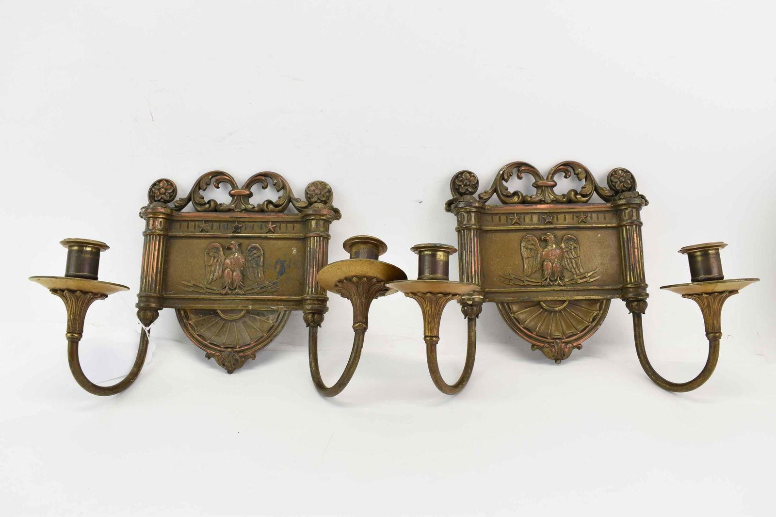 Pair of Two Arm Brass American Eagle Wall Sconces (1 of 6)
