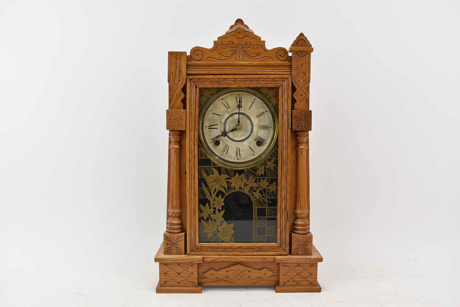Eastlake Carved Oak Mantle Clock (1 of 12)