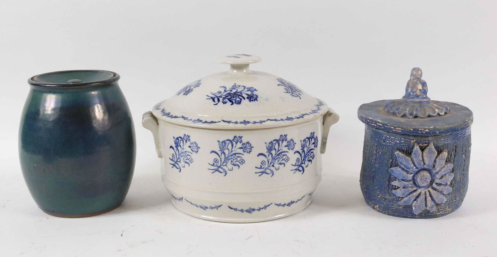 Three Blue-Glazed Ceramic Covered Vessels (1 of 4)