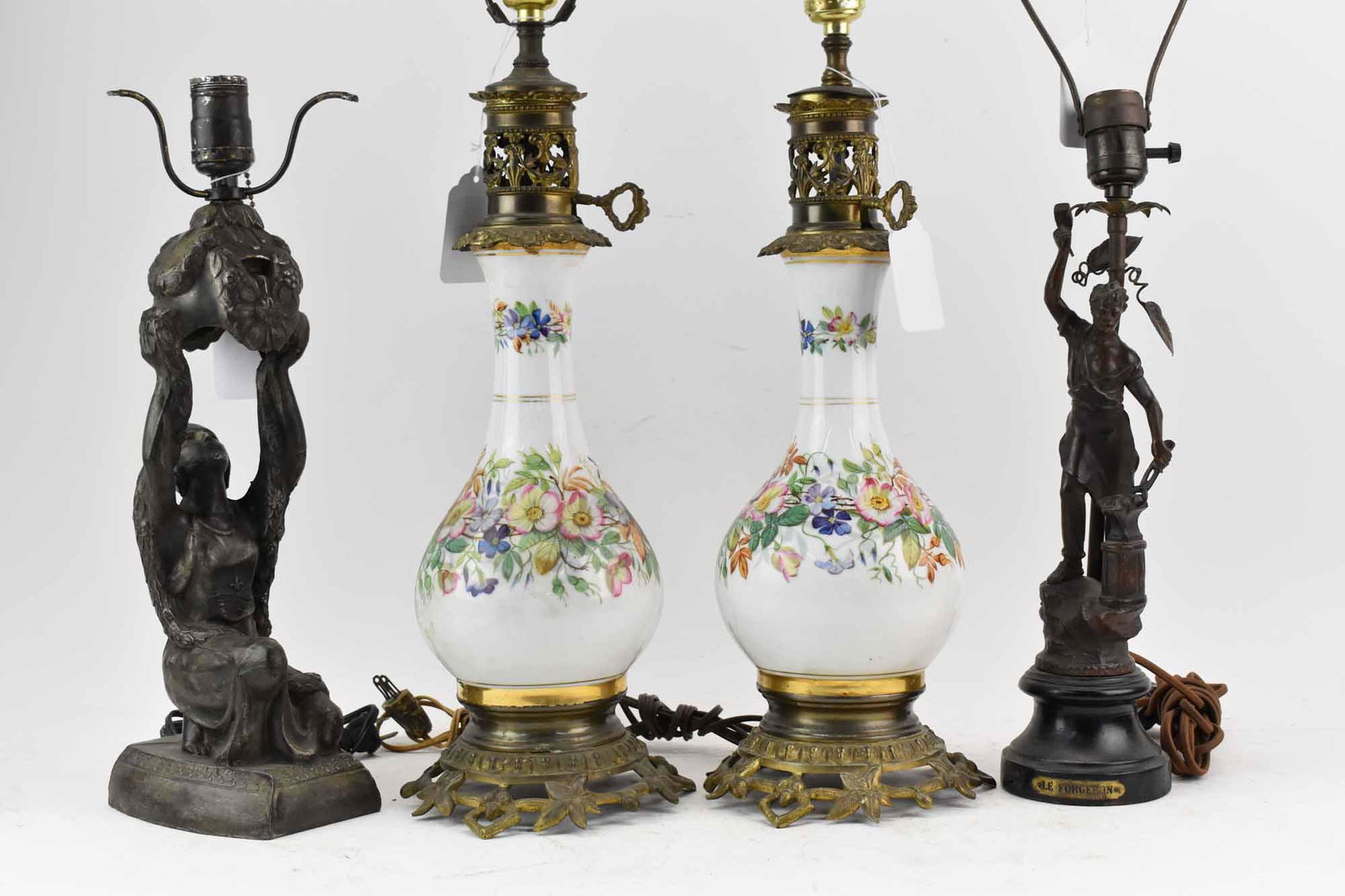 Pair of Bronze Mounted Porcelain Floral Lamps (1 of 5)