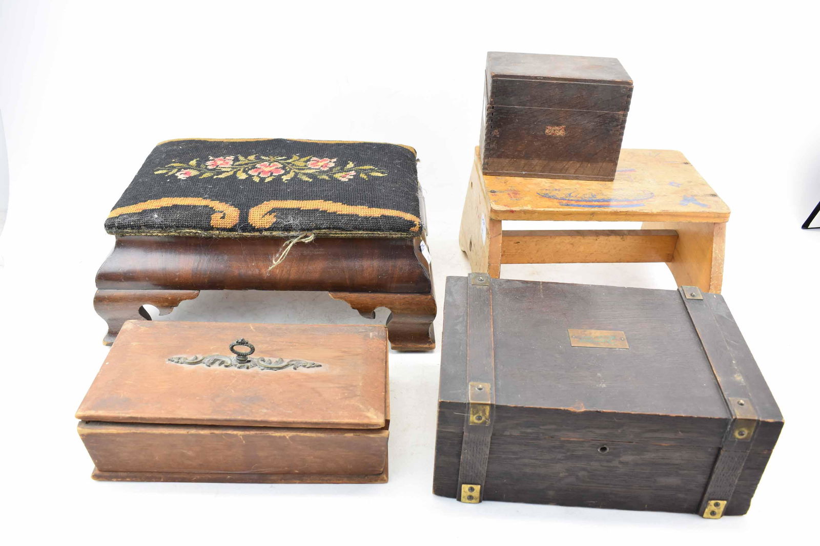 Antique Mahogany Needlepoint Footstool (1 of 5)