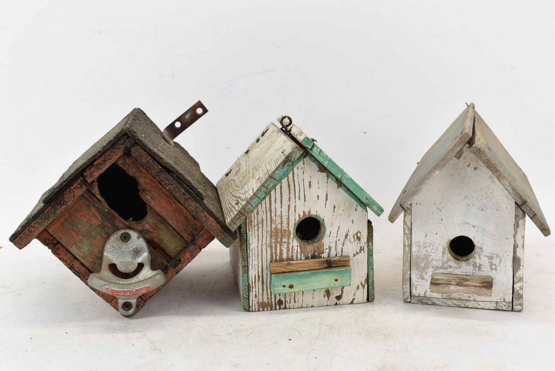 3 Vintage Painted Wood Birdhouses (1 of 5)