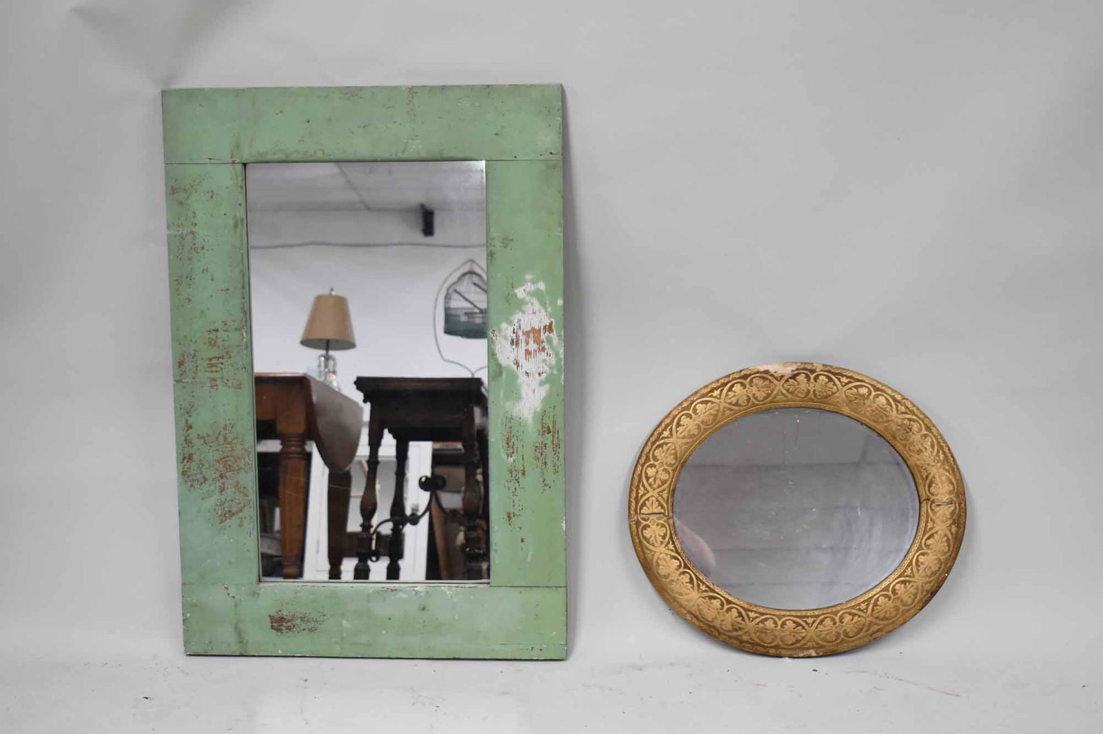 Vintage Green Painted Hanging Wall Mirror (1 of 7)