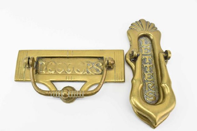 2 Antique Brass Letter Box Door Knockers (1 of 4)