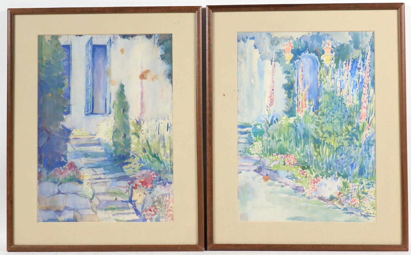 Two Watercolors, Impressionist Garden Scenes (1 of 6)