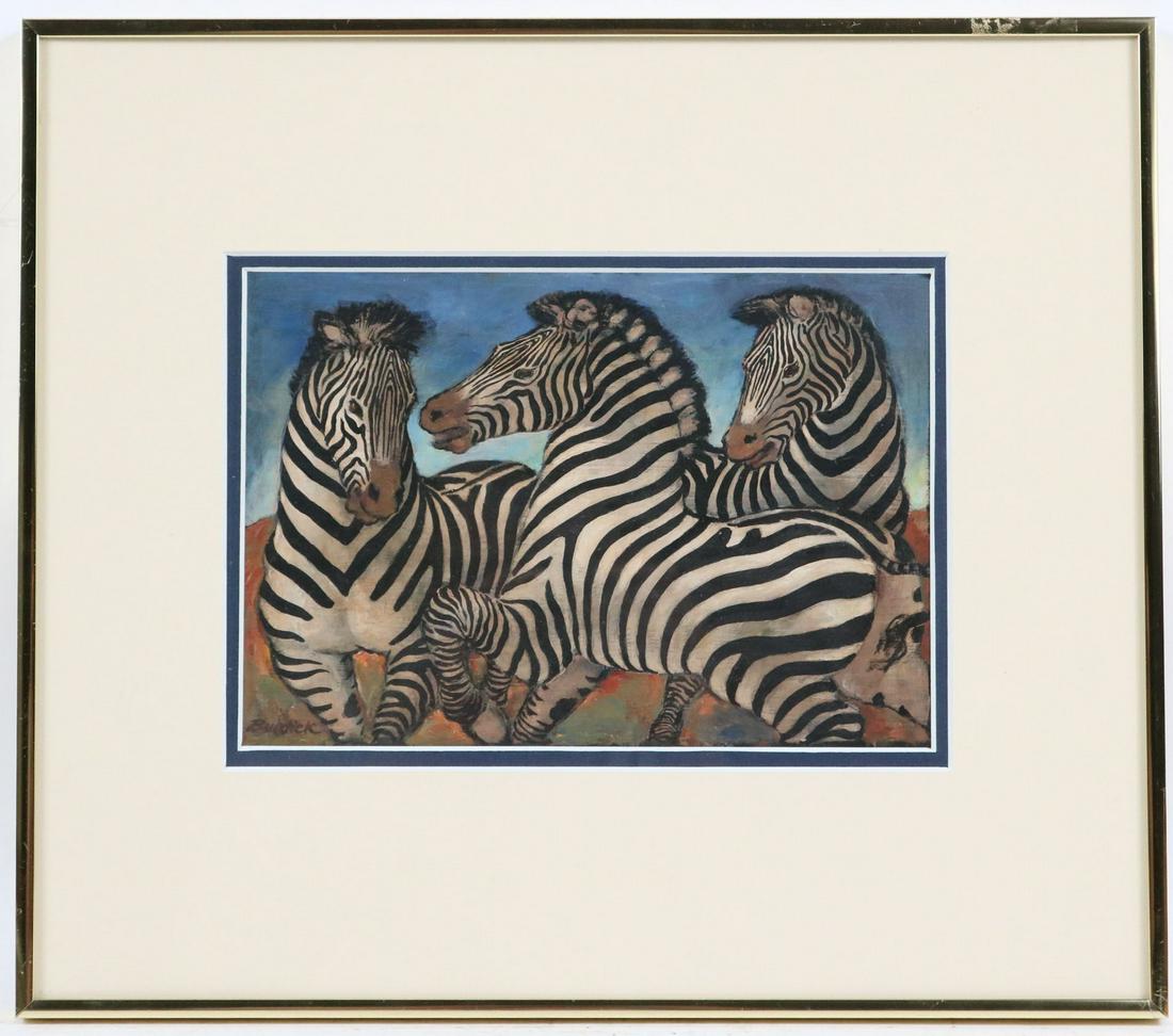 Charles Burdick, Oil on Panel, Three Zebras (1 of 4)