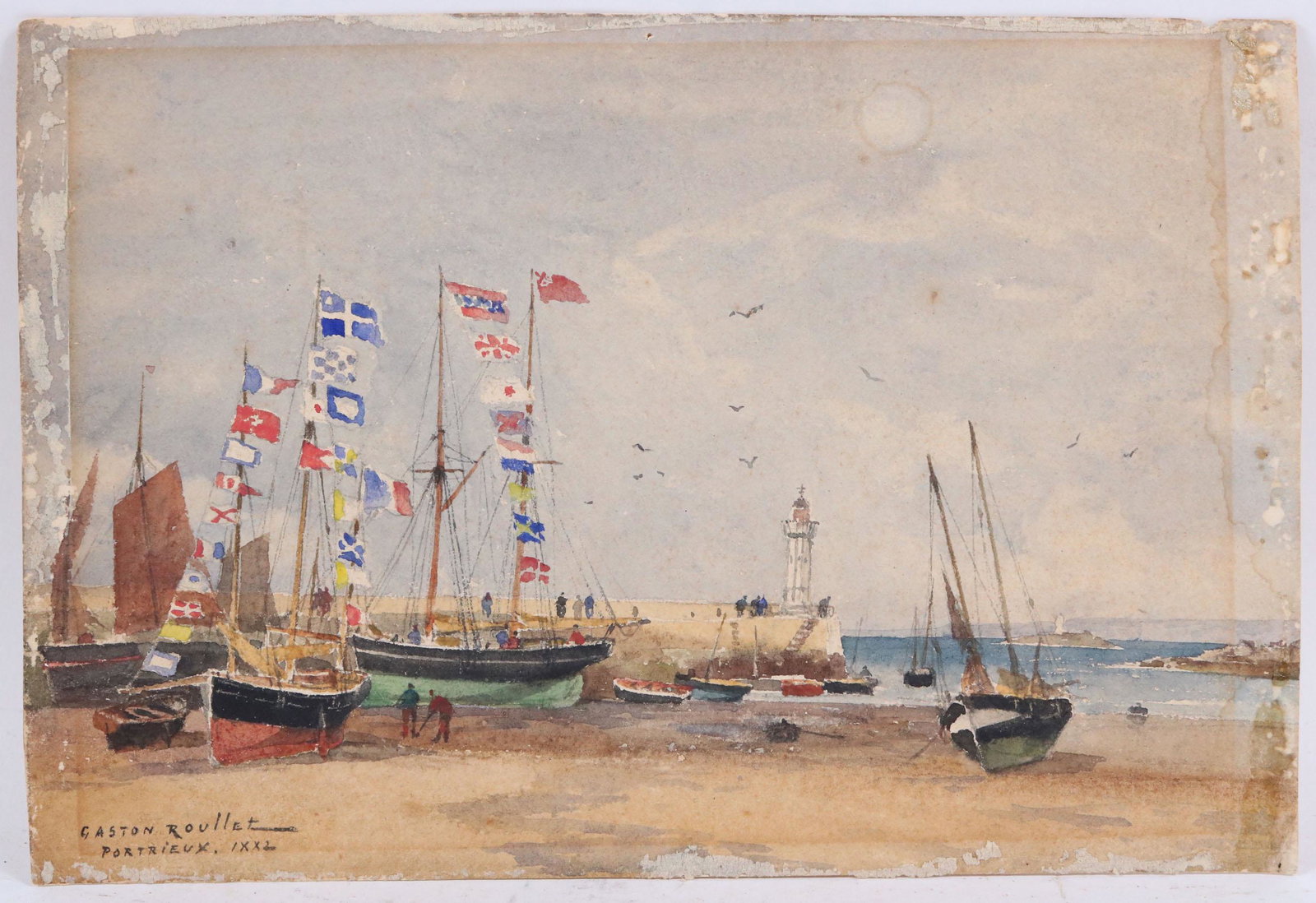 Gaston Roullet, Watercolor, Boats in a Harbor (1 of 4)