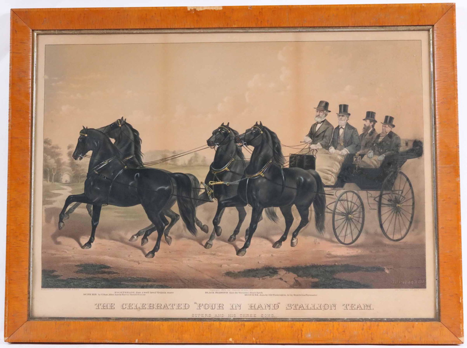 Currier & Ives Lithograph, Four in Hand Stallions (1 of 8)