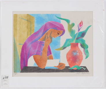 Anton Refregier, Lithograph, Woman with Vase: (Russian/American, 1905-1979) signed l.r. in pencil and numbered 100/100. Sight size: 13-1/8"h x 16-1/4"w Overall: 17-3/4"h x 20-3/4"w