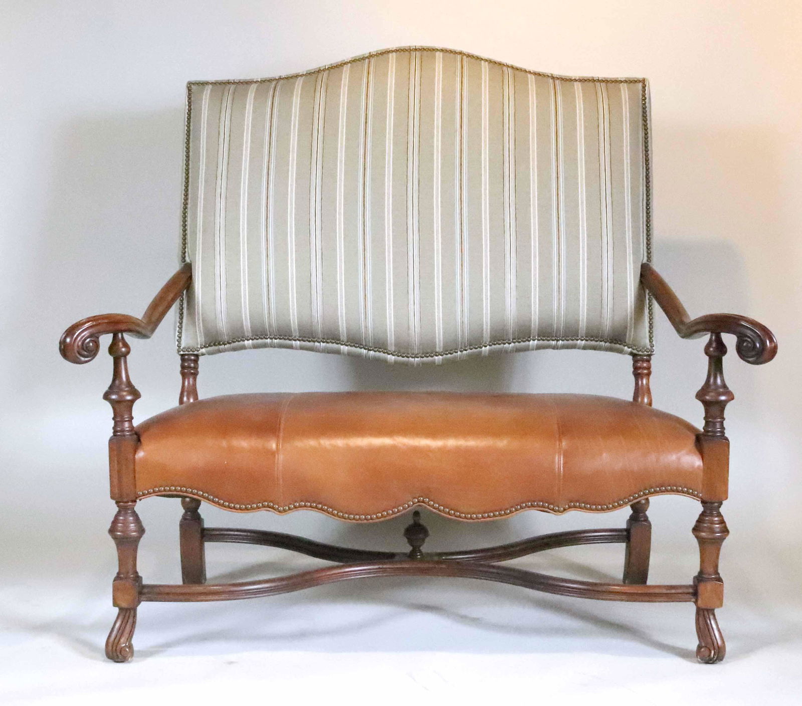 Baroque Style Upholstered Walnut Bench (1 of 7)