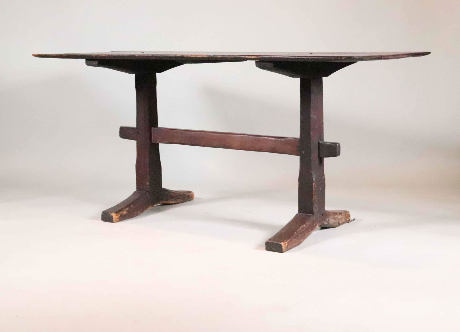 Stained Pine Trestle-Base Tavern Table (1 of 9)