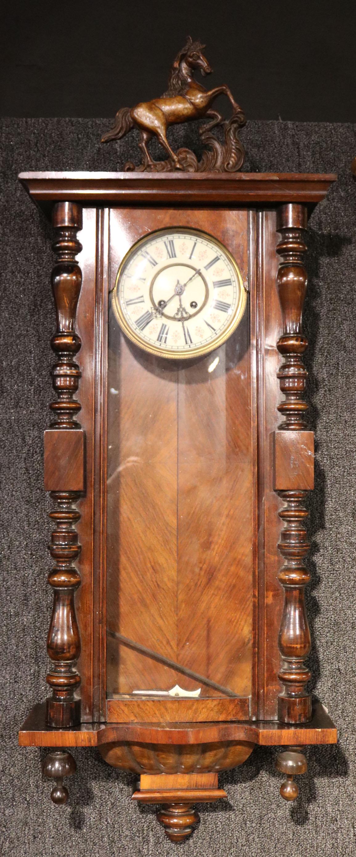 Regency Mahogany Horse-Decorated Wall Clock (1 of 6)