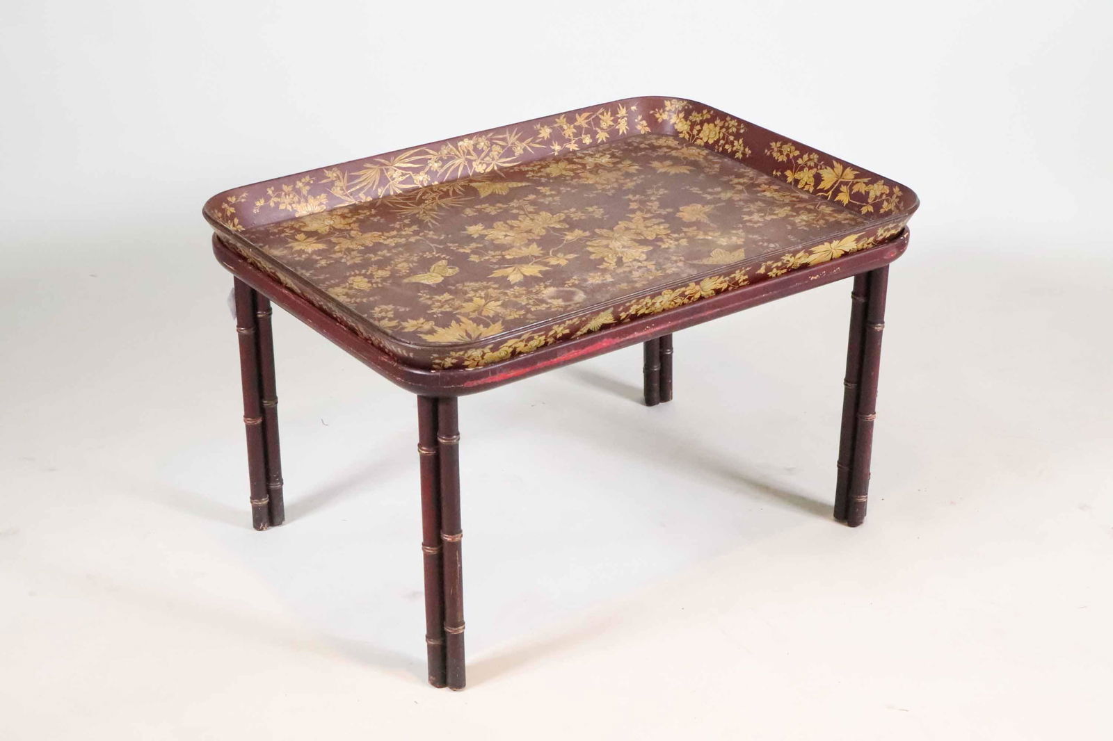 Victorian Parcel-Gilt Maroon Papier Mache Tray (1 of 7)