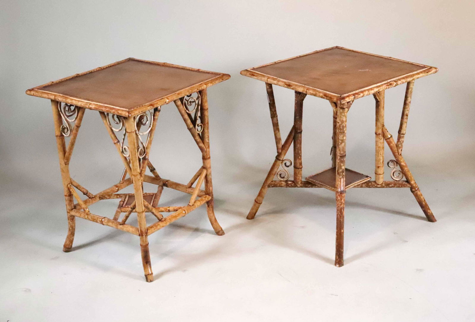 Pair of Leather-Inset Bamboo Side Tables (1 of 8)