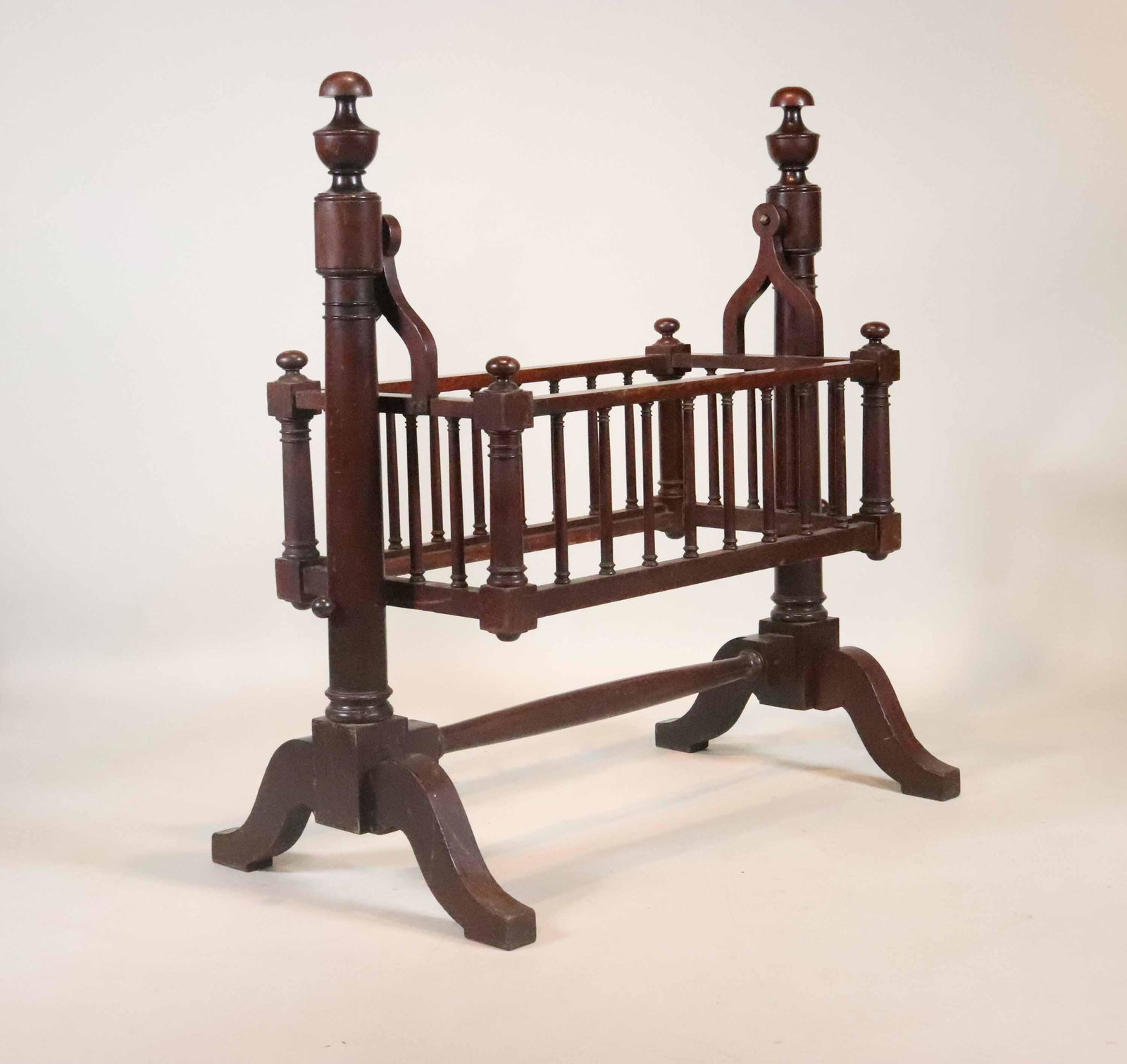 Empire Mahogany Cradle: Probably New York, 19th C. possibly Meeks & Son, lacking platform for mattress. 46"h x 43-3/4"w x 25-1/4"d