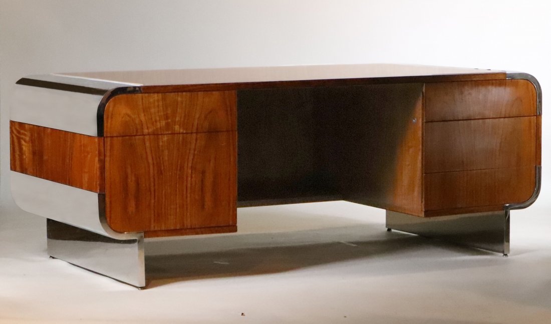 Art Deco Style Chrome and Walnut Pedestal Desk (1 of 10)