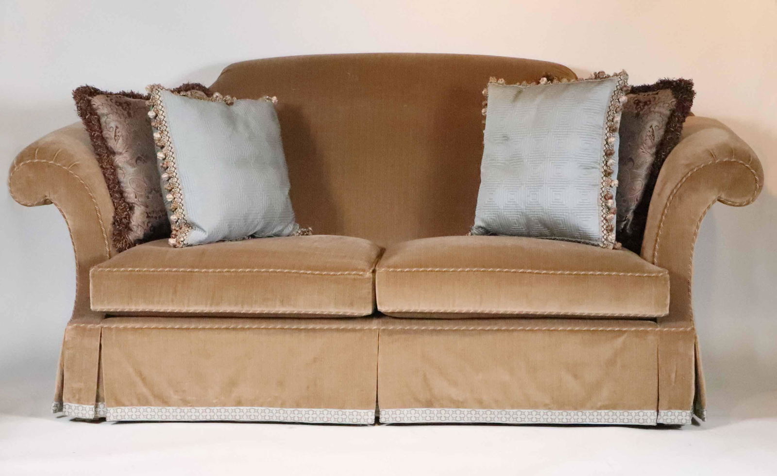 Century Furniture Brown Velvet Upholstered Sofa (1 of 6)