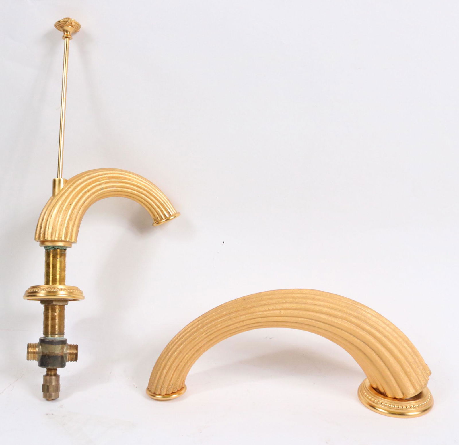 Sherle Wagner Tub Faucet and Sink Faucet: Tub: 6-1/2"h x 12-1/2"l x 2-1/2"dia at base Sink: 4-1/2"h x 8"l x 3"w