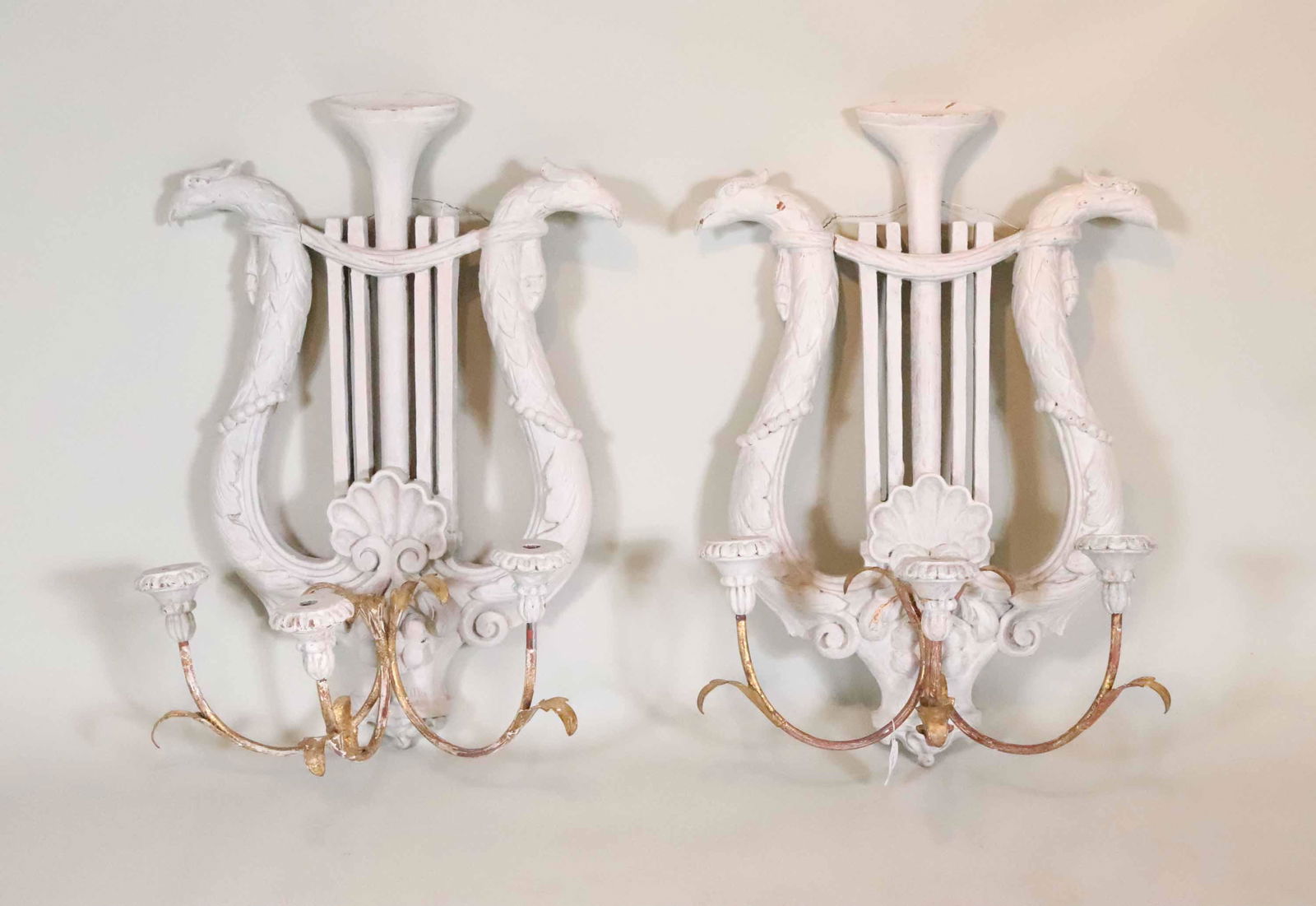 Pair of Gustavian White Painted Lyre Form Sconces (1 of 10)