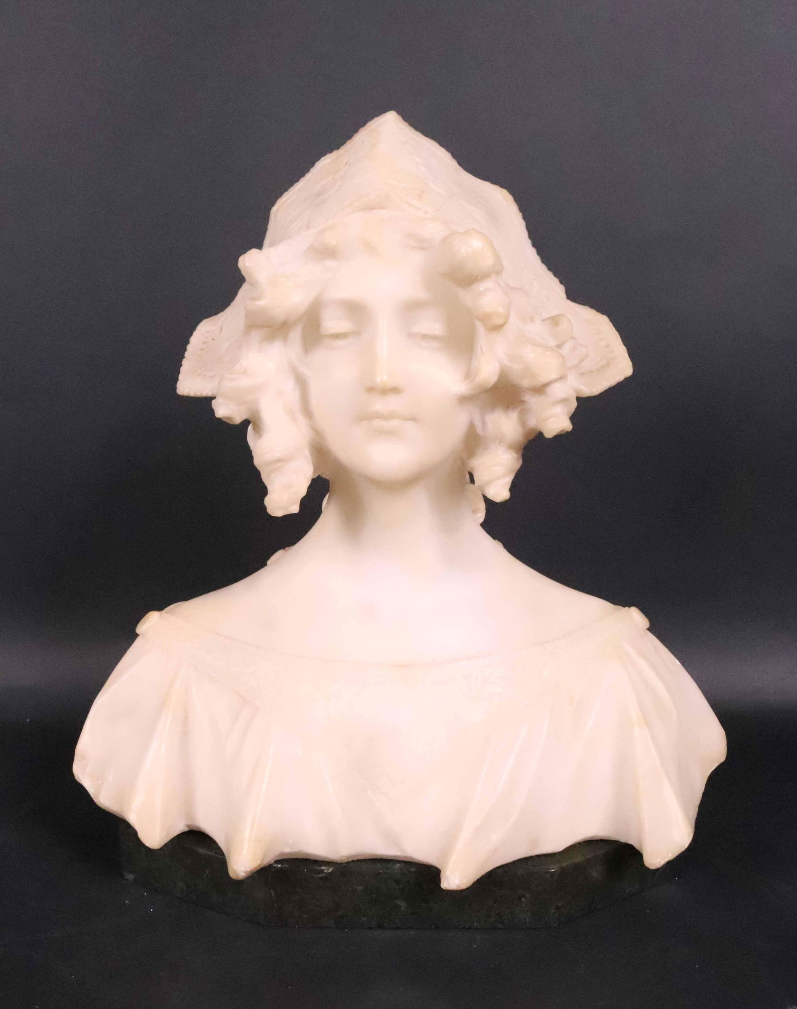Carved Alabaster Bust of a Woman with Hat (1 of 8)