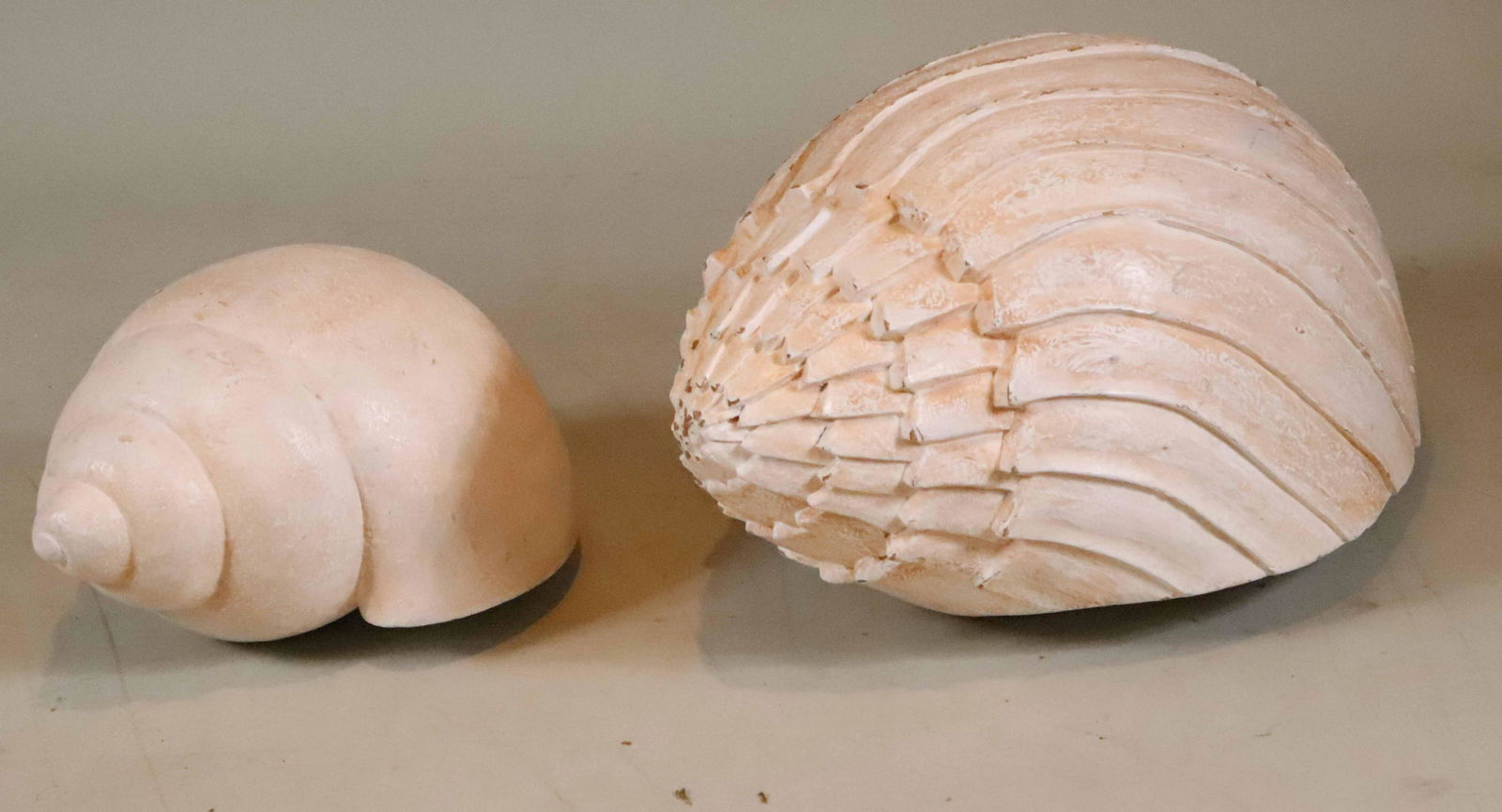 Two White-and-Brown Painted Composition Shells (1 of 7)