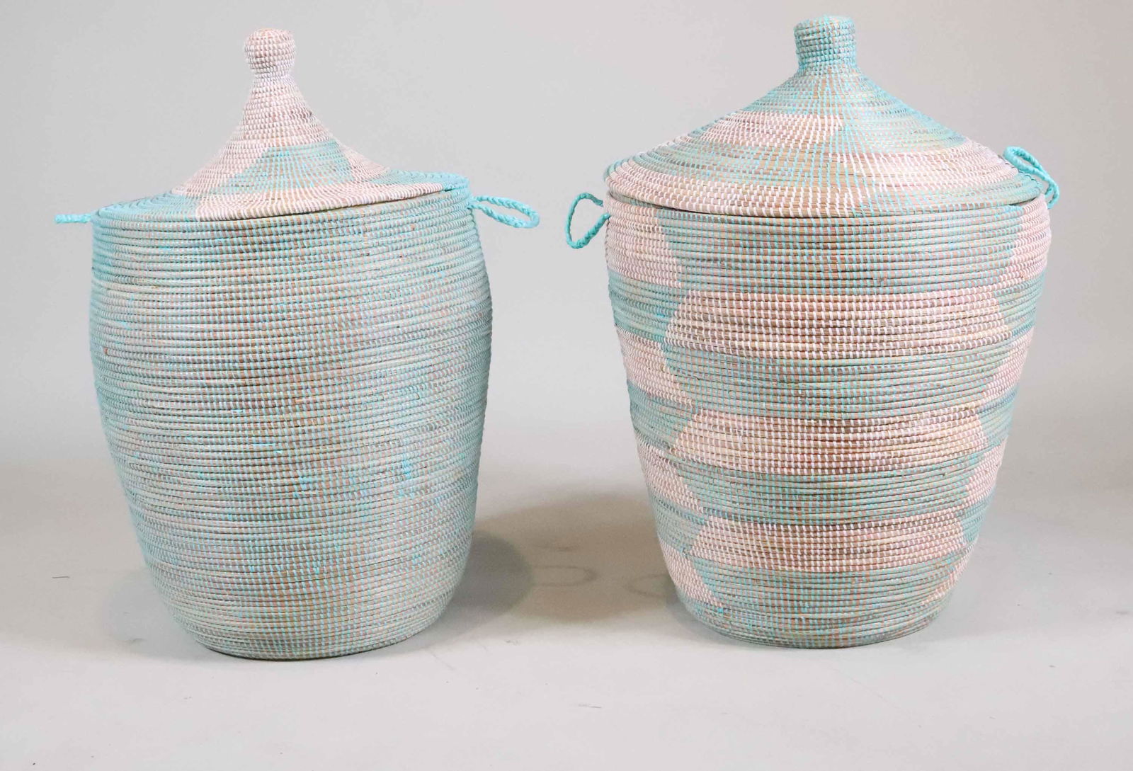 Two White, Turquoise, & Fiber Covered Baskets (1 of 6)