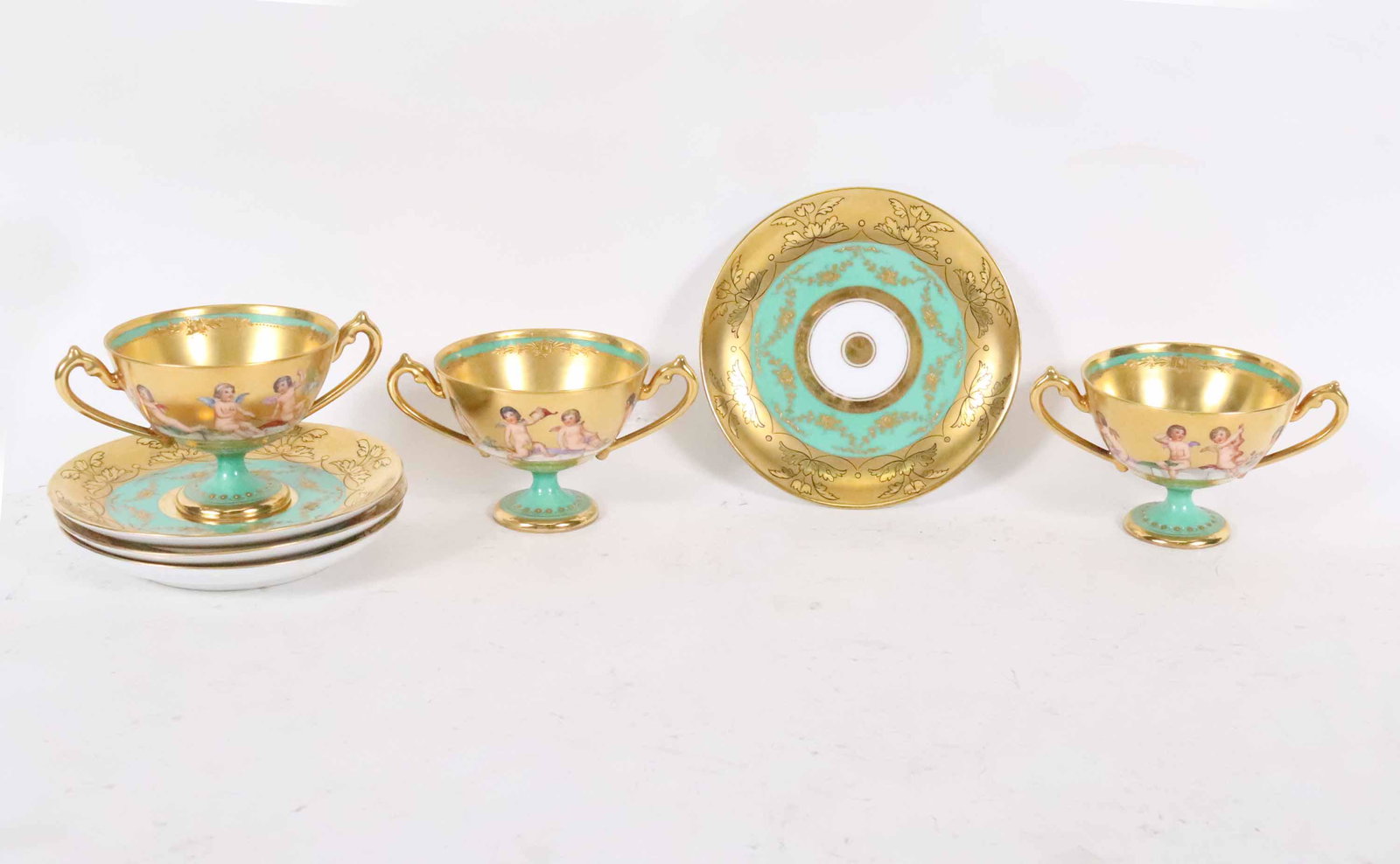 Set of Dresden Gilt Porcelain Teacups and Saucers (1 of 8)