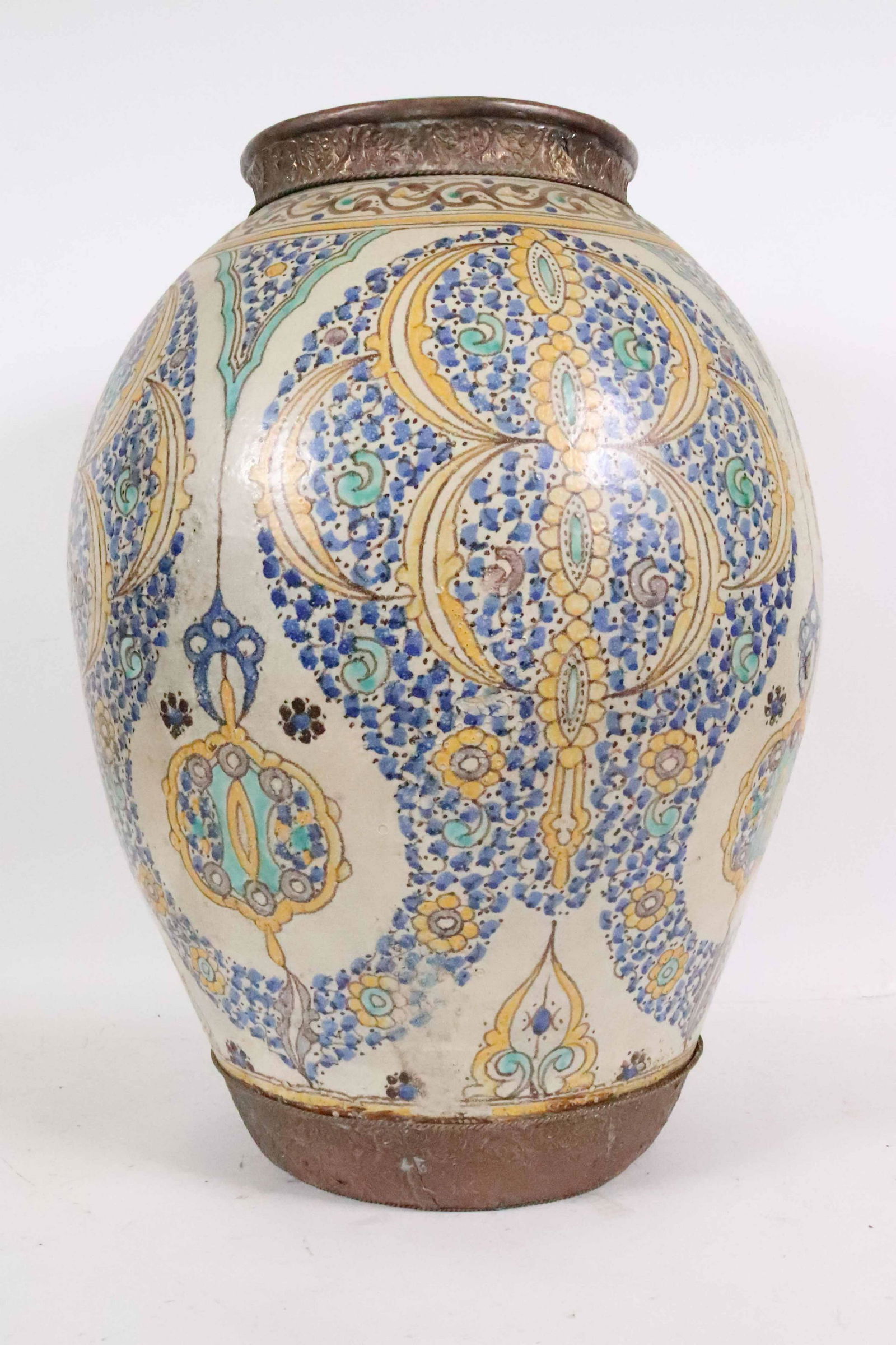 Persian Metal-Mounted Glazed Pottery Vase (1 of 16)