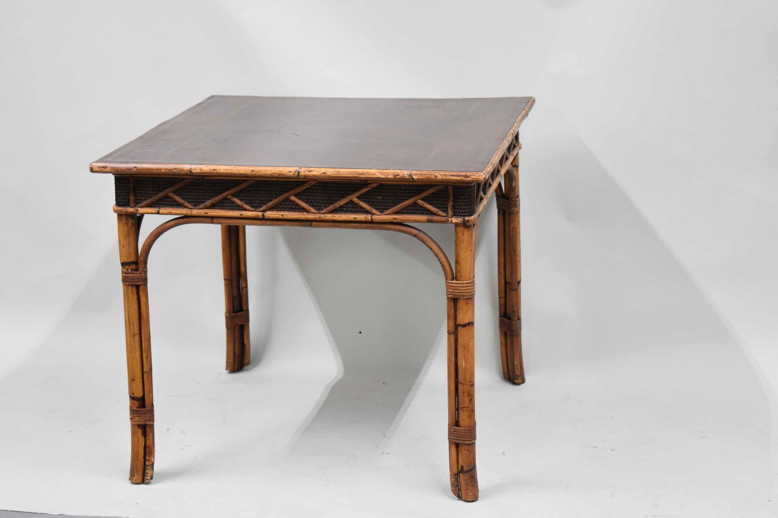 Bamboo Leather Top Card Table (1 of 4)