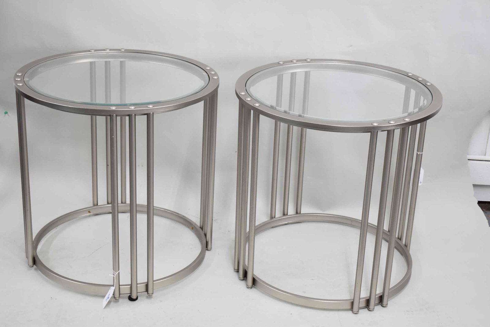 Pair of Round Modern Side Tables with Glass Tops (1 of 4)