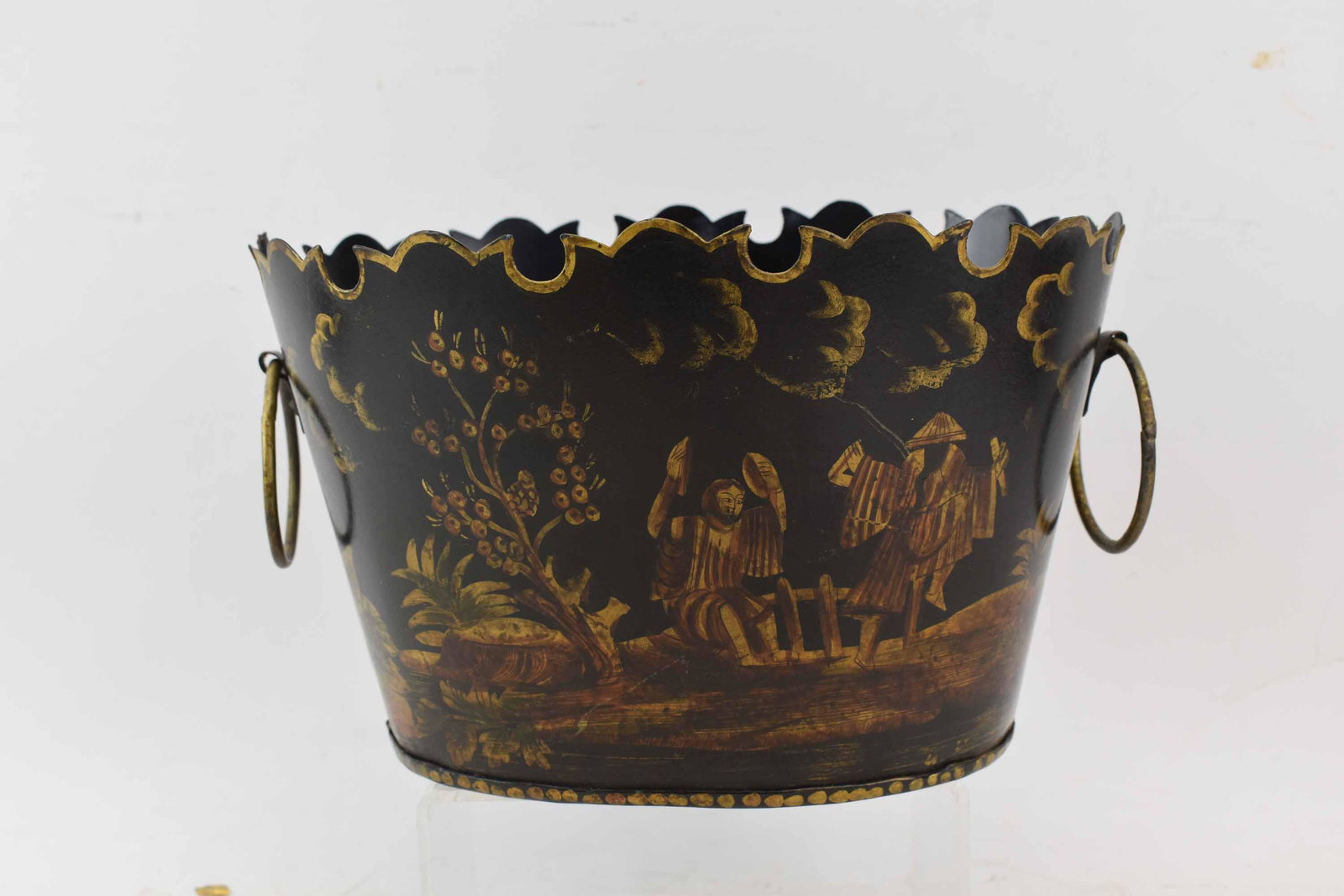 Black Tole Chinoiserie Jardiniere Cache Pot (1 of 5)