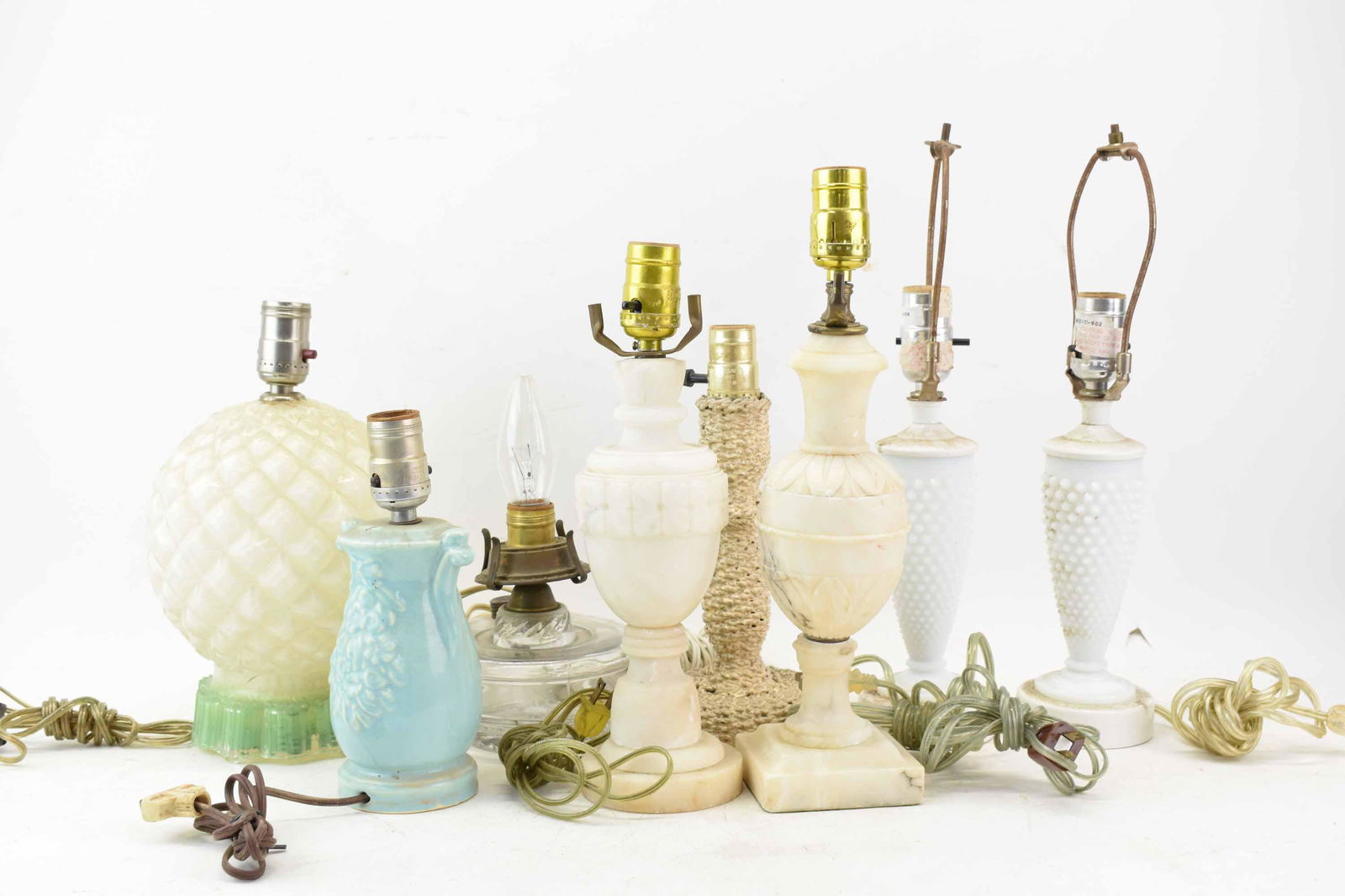 Pair of Hobnail Milk Glass Table Lamps (1 of 10)