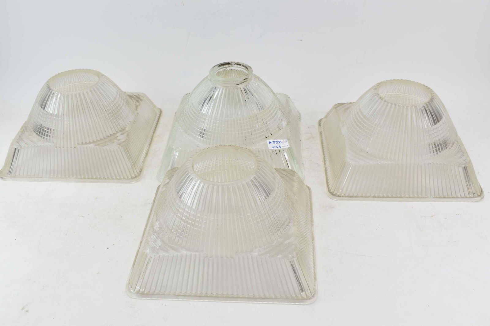 Set of Three Glass Holophane Style Shades (1 of 6)