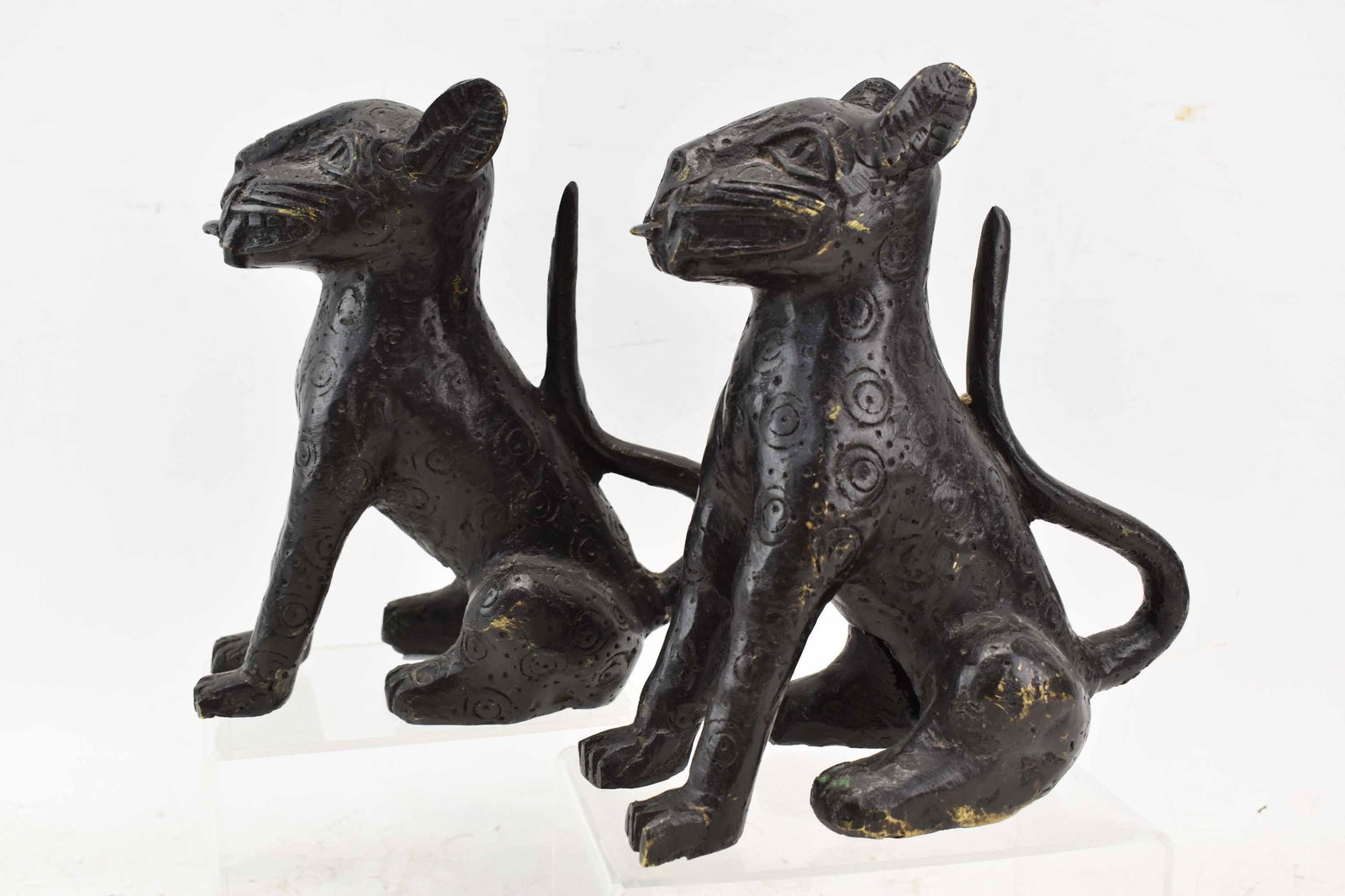 Pair of Bronze Sitting Benin Leopard Sculptures (1 of 4)
