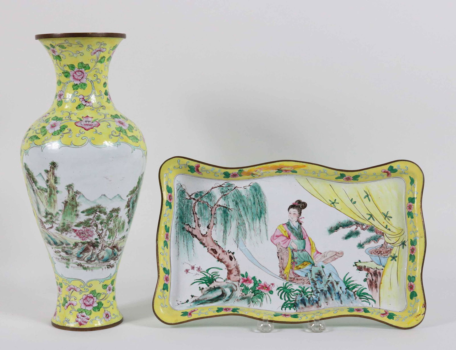 Chinese Canton Enamel Vase and Dish (1 of 7)