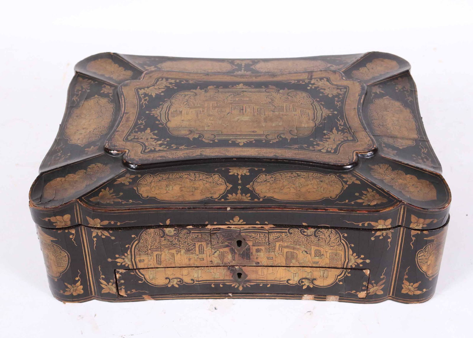 Chinese Gilt Black Lacquer Dresser Box (1 of 5)