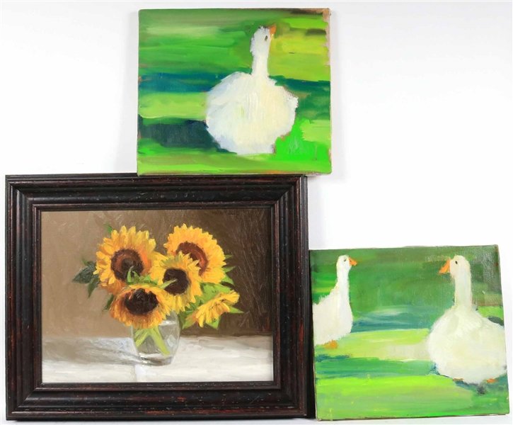 Three Oils on Canvas, Geese and Sunflowers (1 of 9)