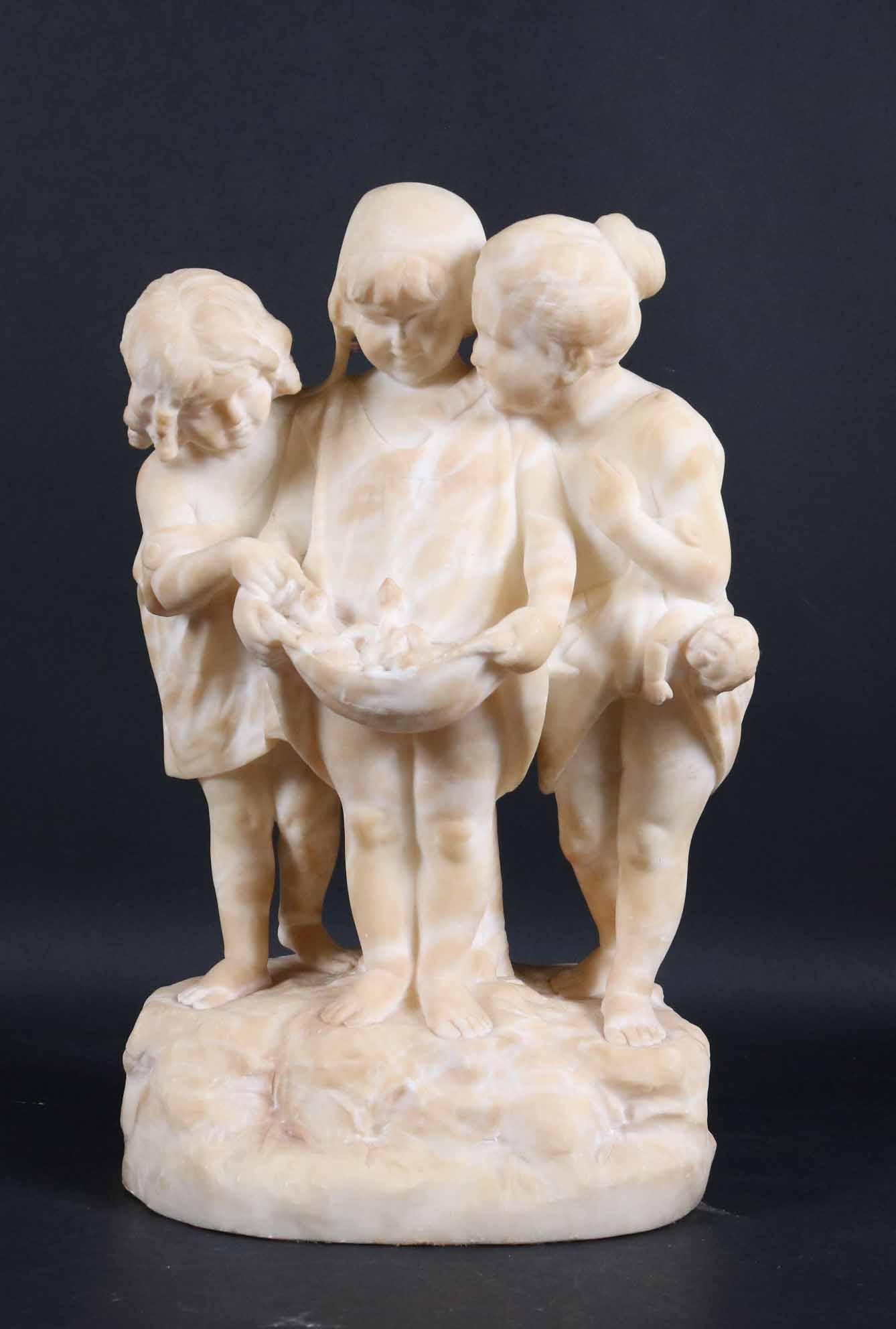 Alabaster Sculpture, Three Girls with Baby Birds (1 of 6)