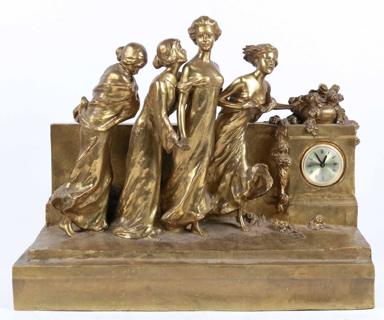 Gilt Metal Figural Sculpture with Clock (1 of 6)