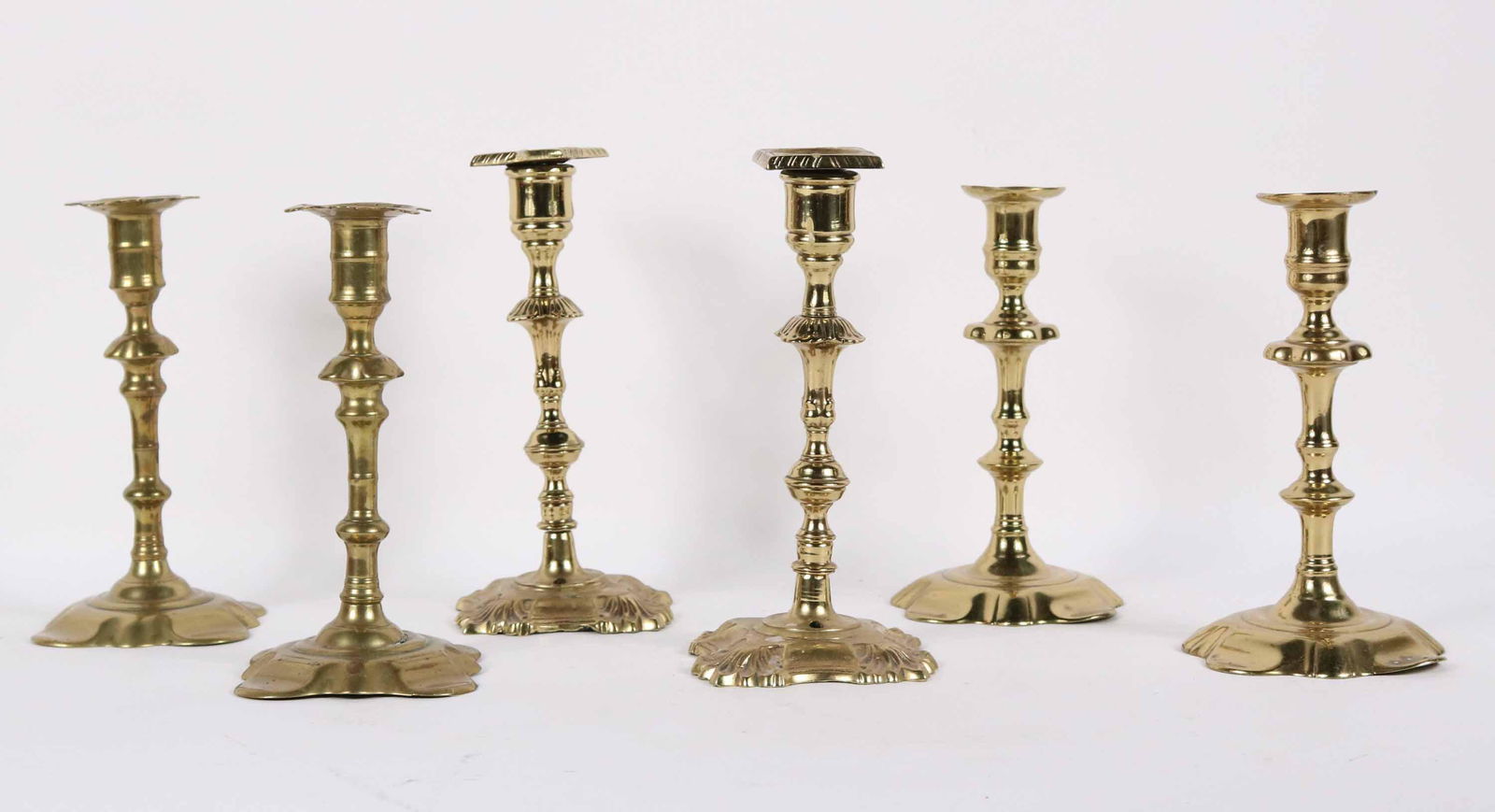 Three Pairs of George III Cast Brass Candlesticks (1 of 9)
