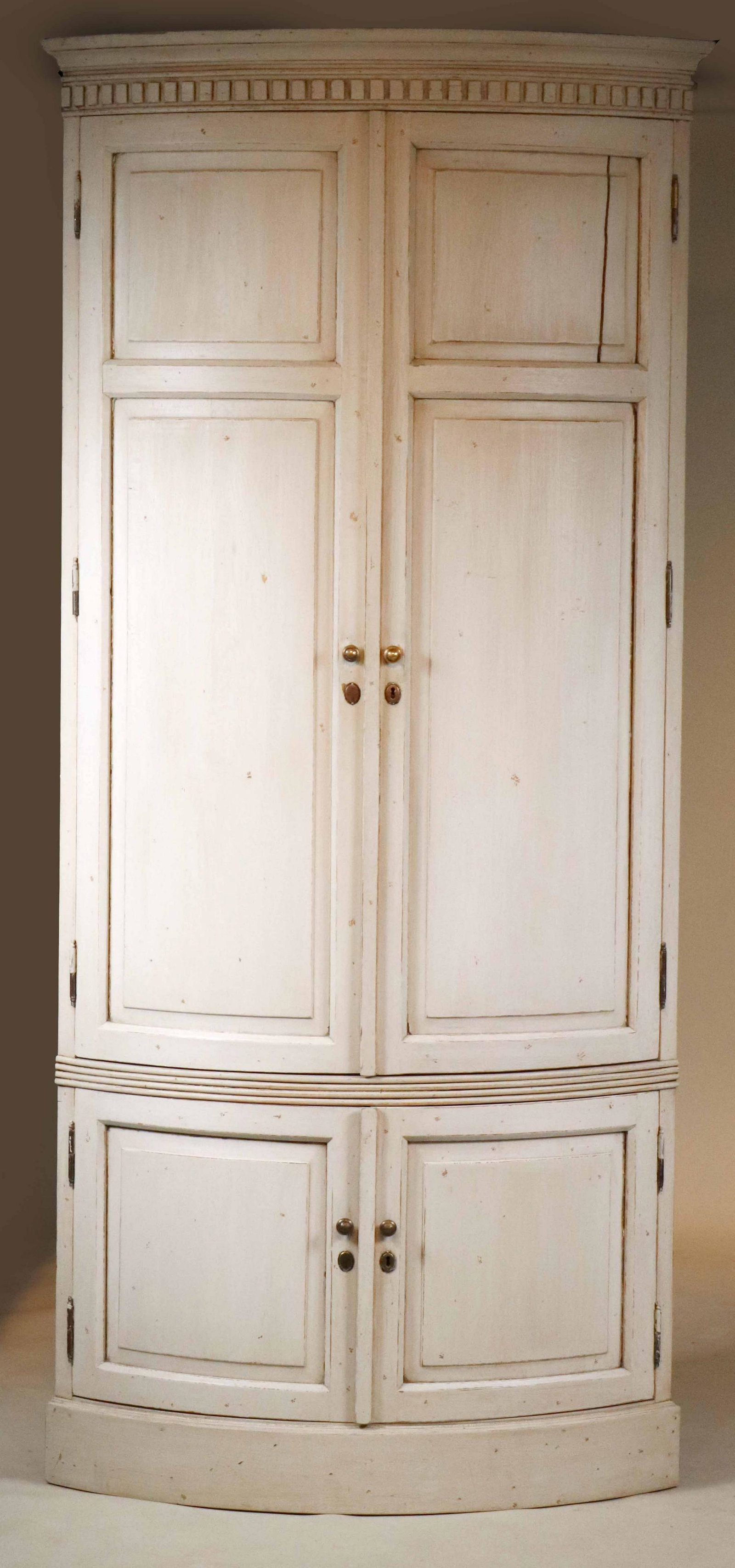 Scandinavian White-Stained Curved Corner Cupboard: 19th/20th C. 7'6-1/2"h x 43"w x 24"d