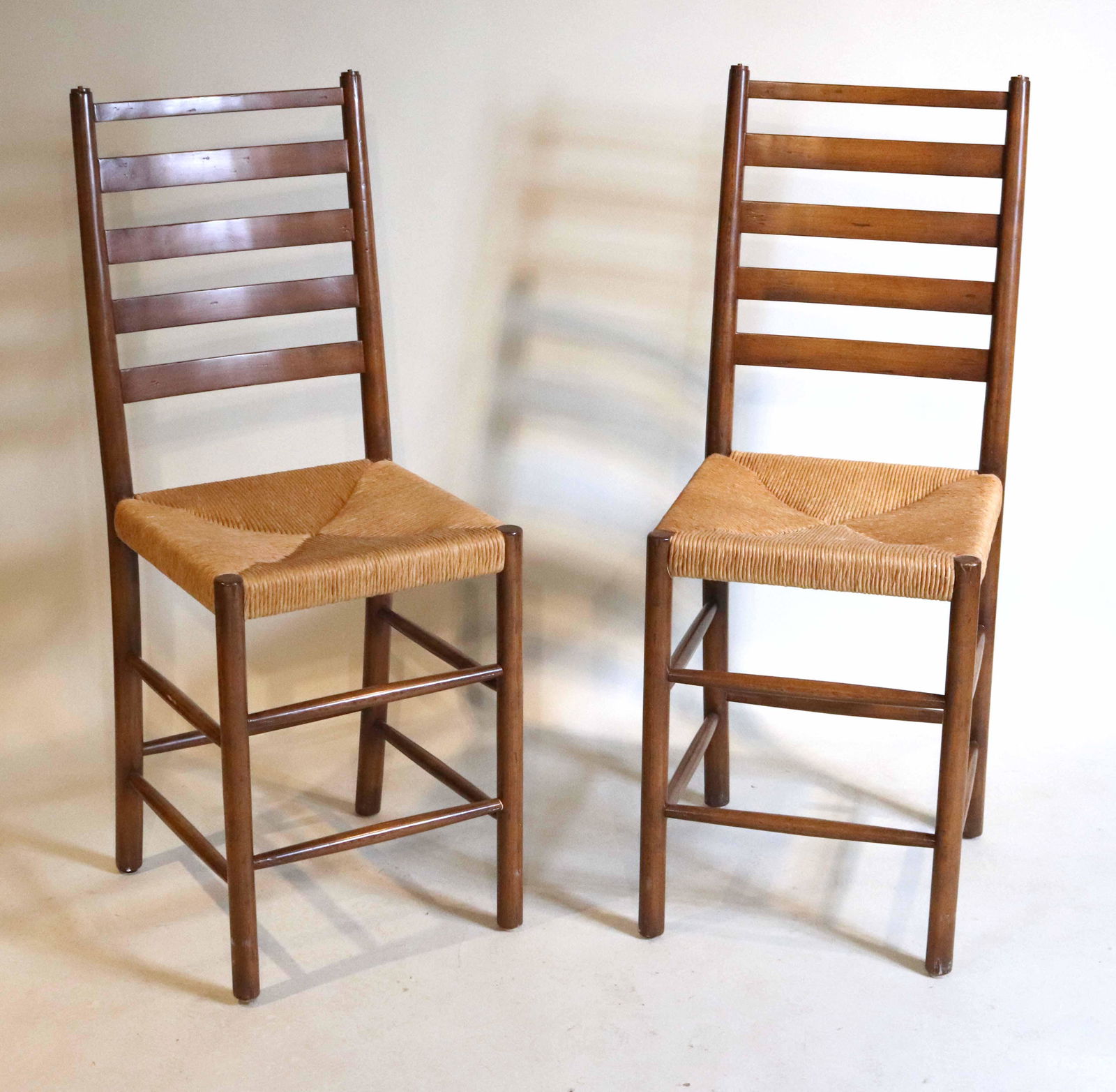 Pair of Rush Seat Ladderback Barstools (1 of 8)