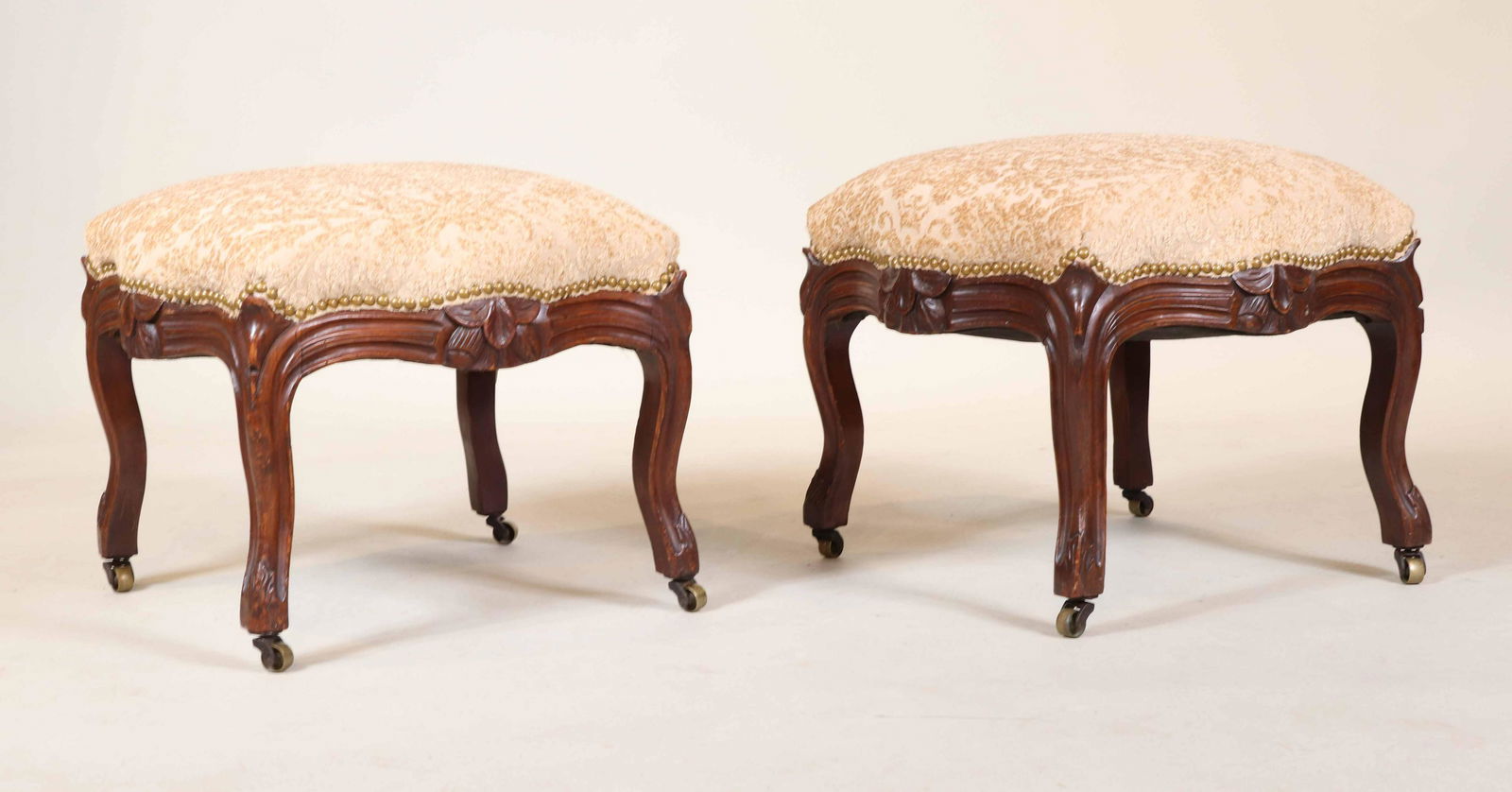 Pair of Victorian Carved Mahogany Footstools (1 of 7)