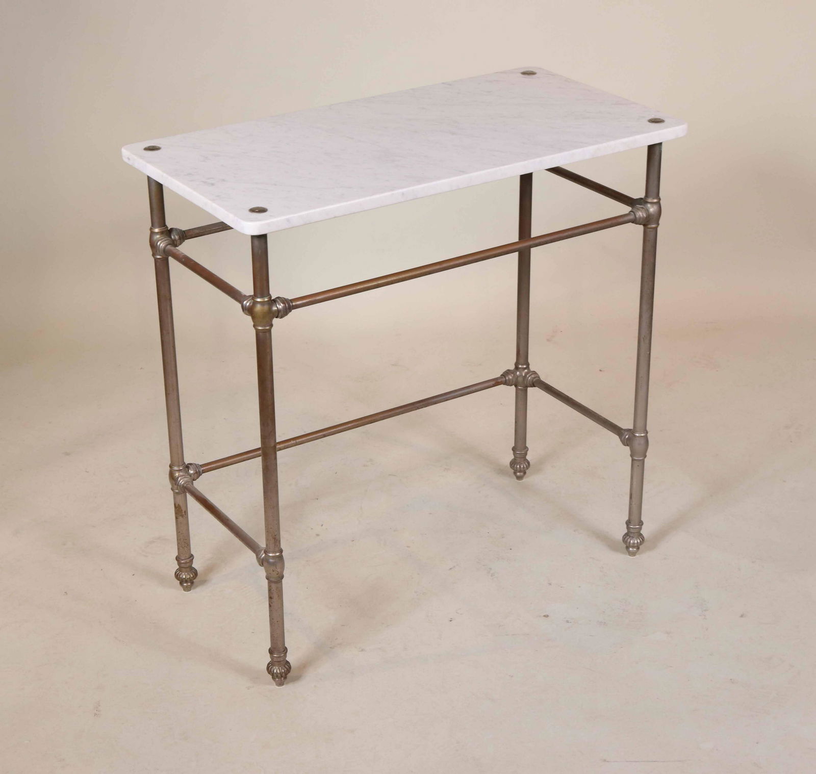 White Marble Top White Metal Side Table (1 of 7)