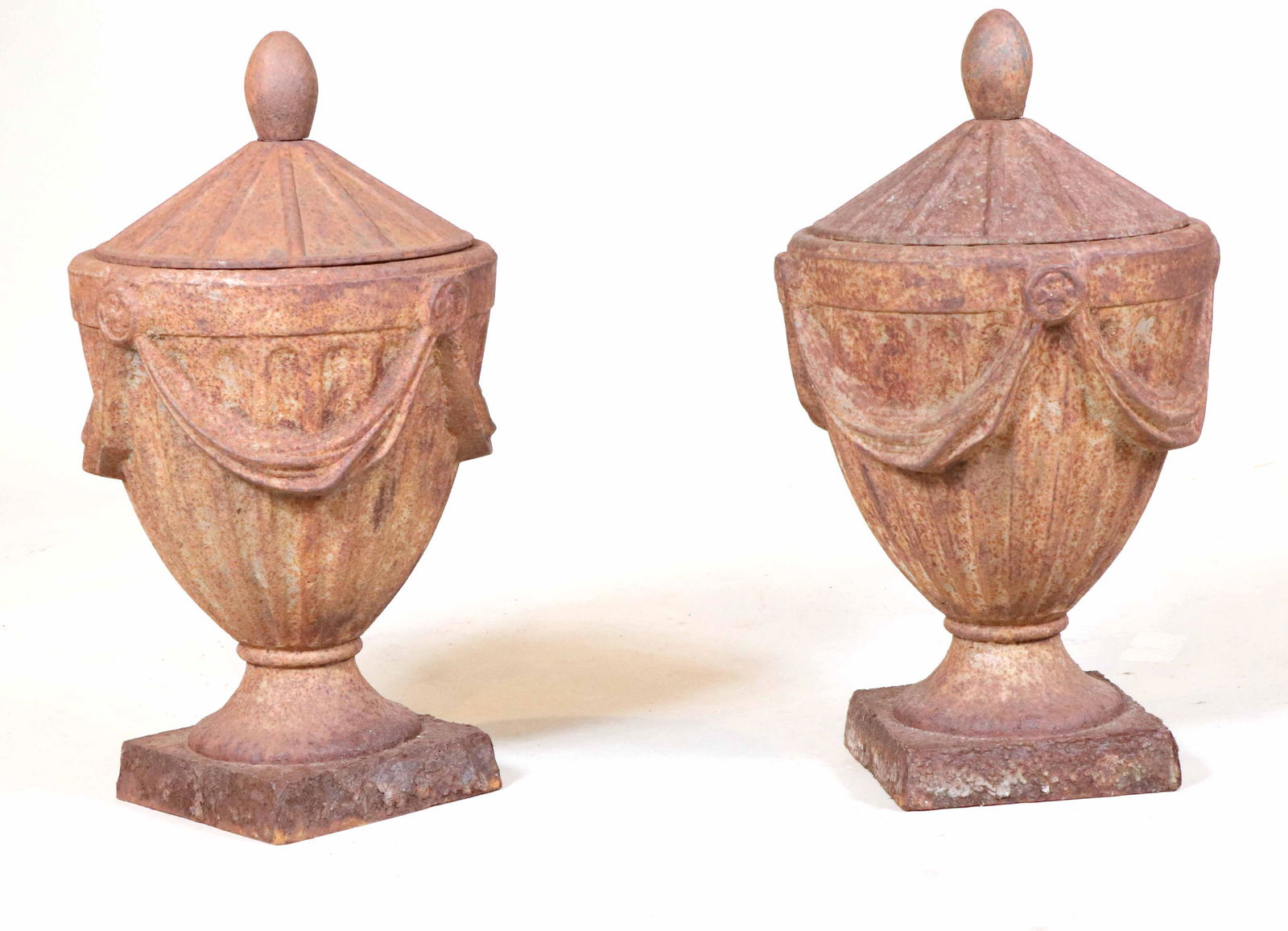 Pair of Neoclassical Style Cast-Iron Covered Urns (1 of 9)