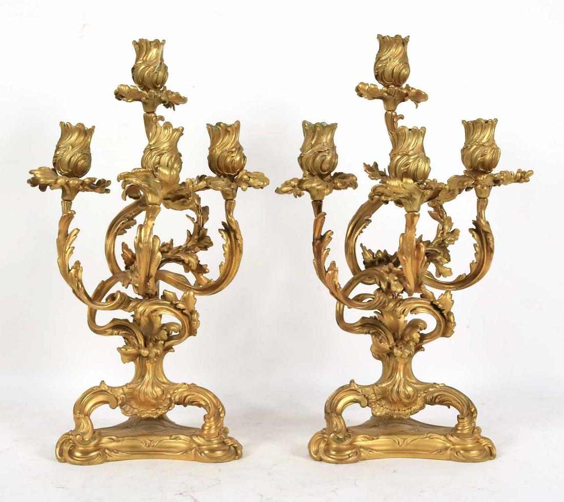 Pair of Rococo Style Ormolu Candlesticks (1 of 6)