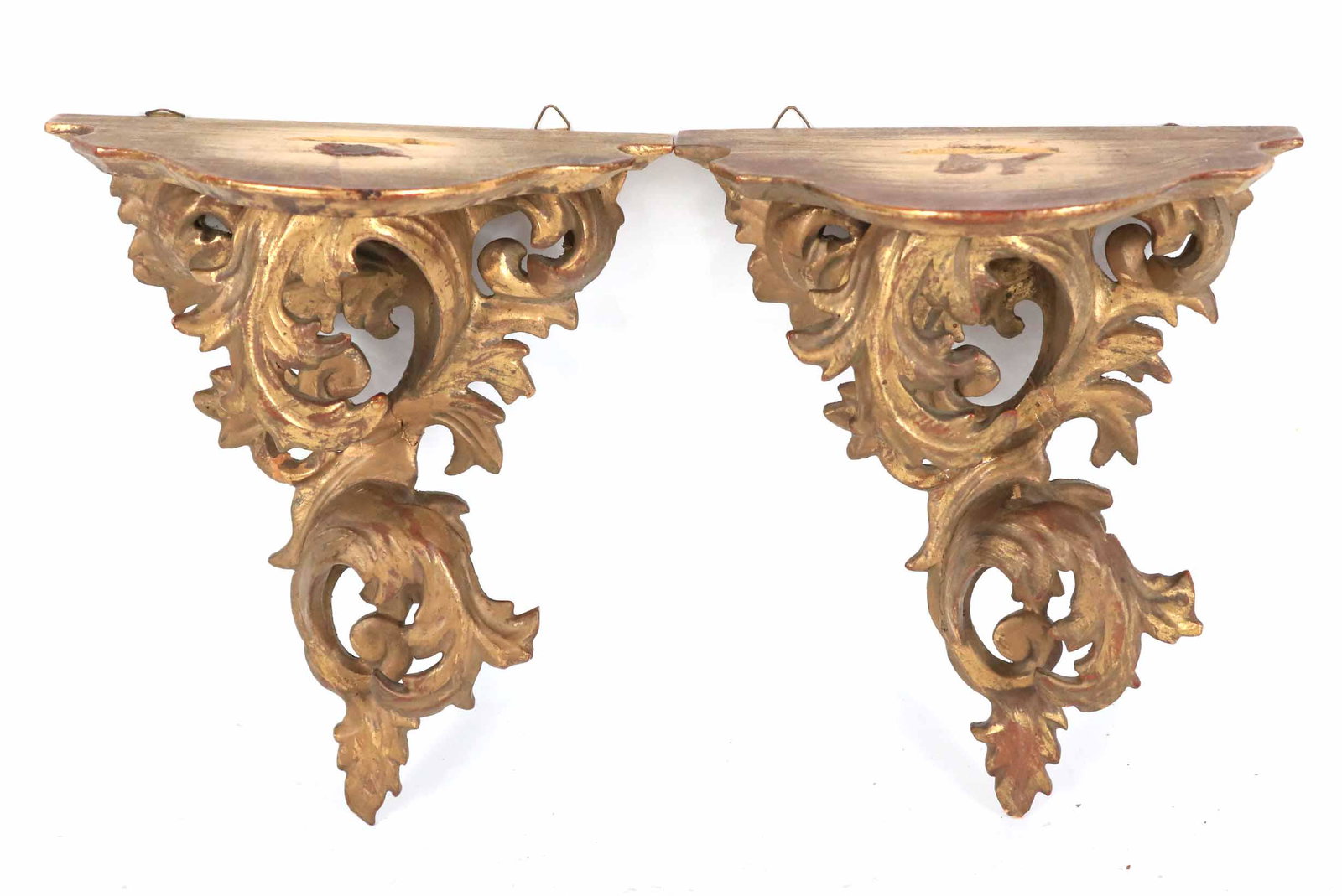 Pair of Rococo Style Giltwood Hanging Plate Stand: 20th C. Repairs, losses. 9"h x 7"w x 4"d