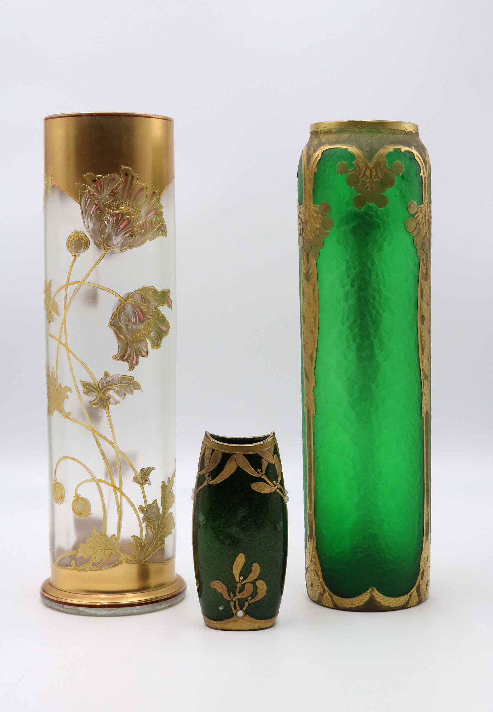 Two Legras Gilt-Decorated Green Glass Vases (1 of 9)
