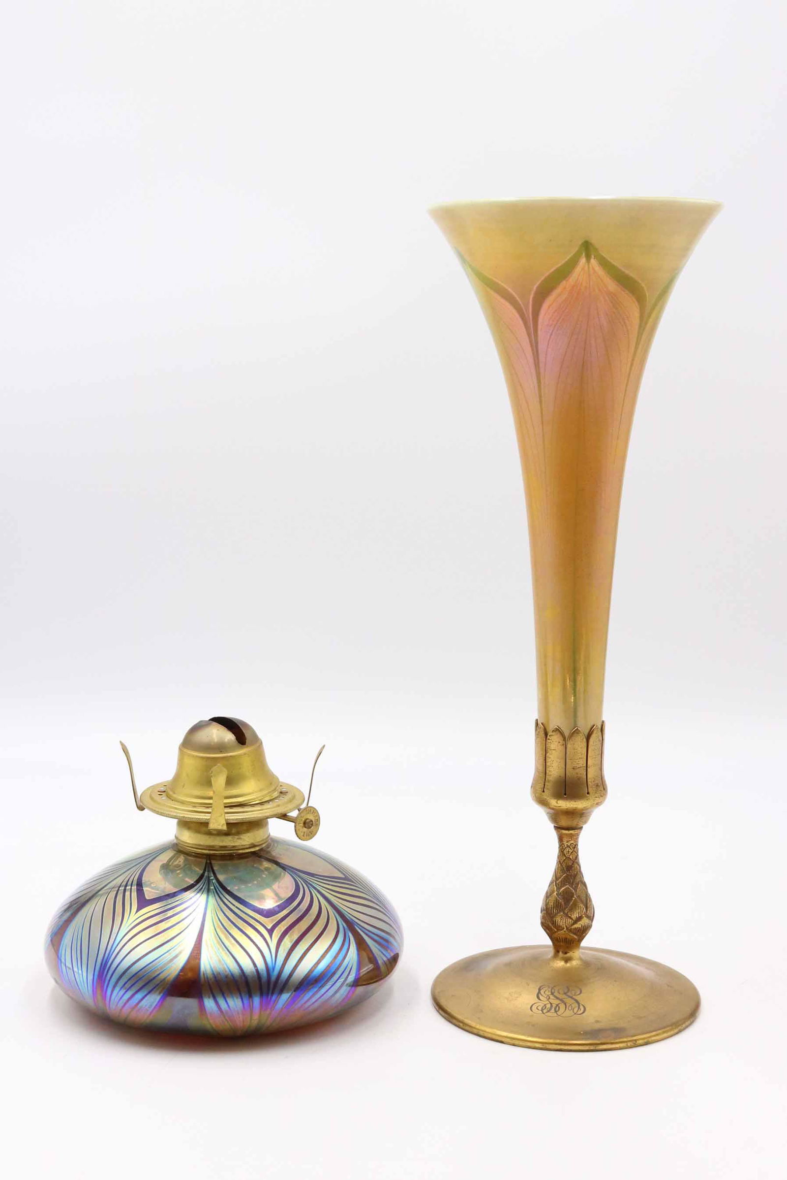 Tiffany Favrile Glass Vase in Gilt-Metal Base (1 of 10)